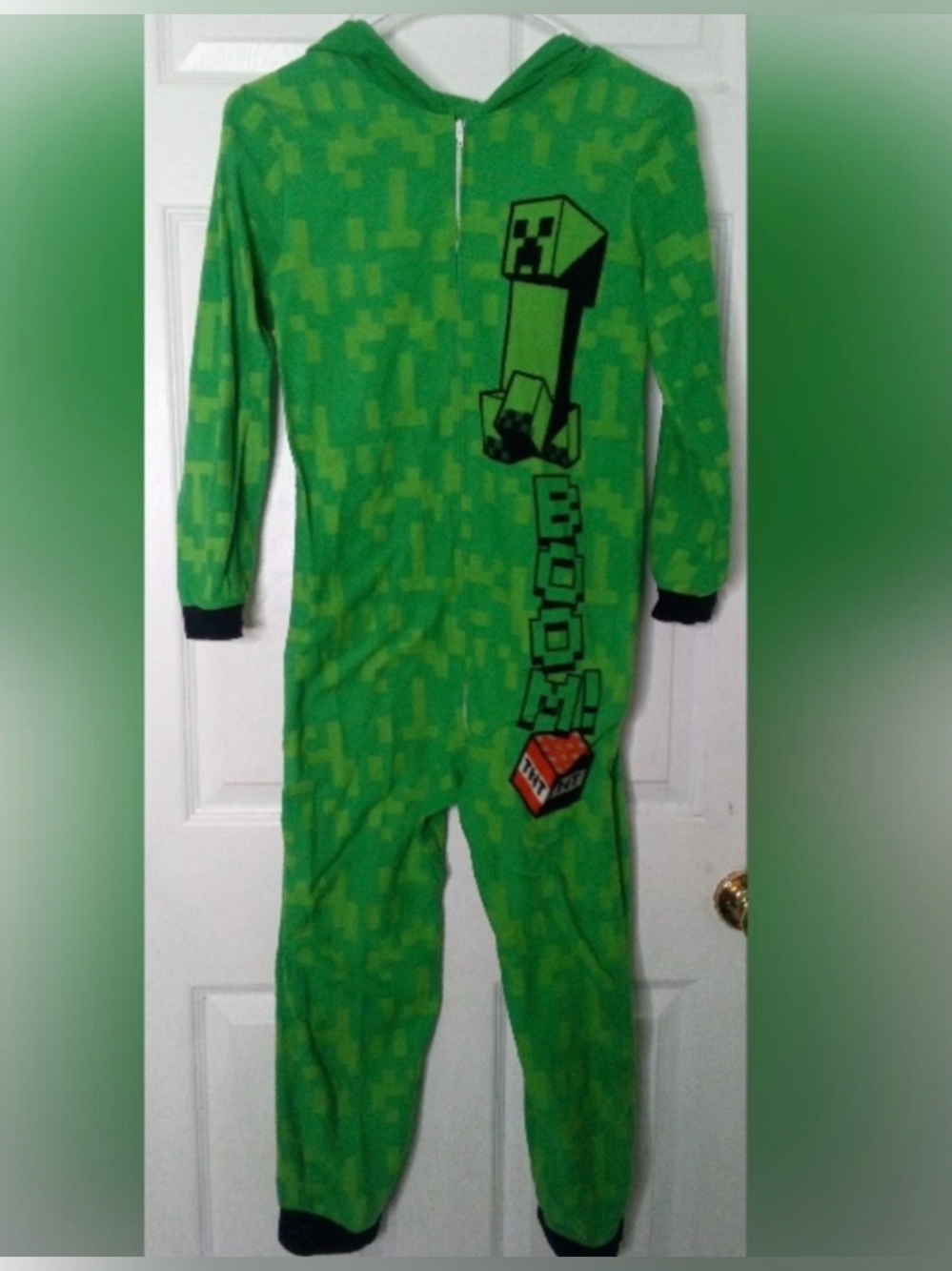 Minecraft Green Fleece Hoodie Onesie  Pajamas Teen  14/16